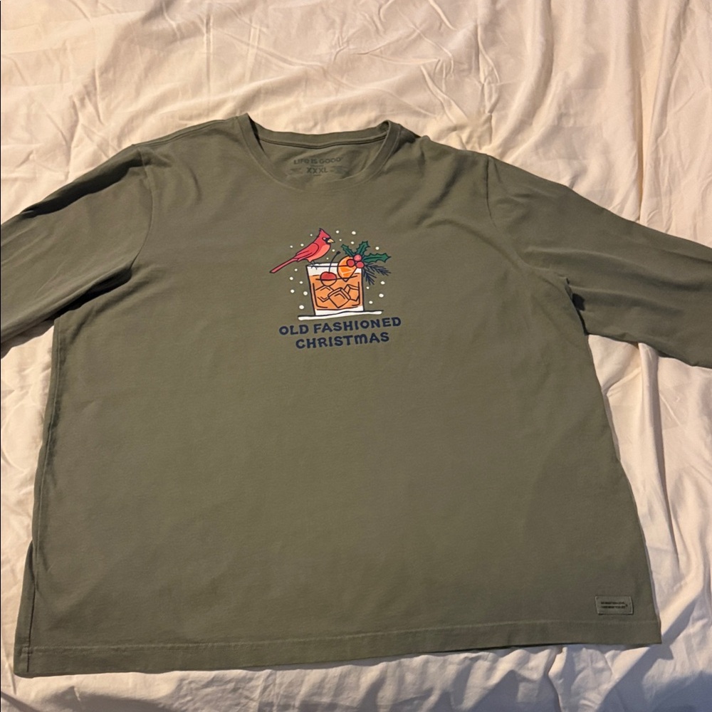 Life Is Good Old Fashioned Christmas Long Sleeve Tee - Olive